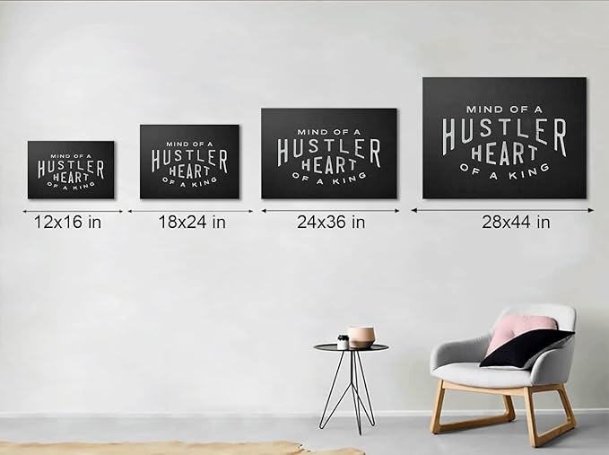 Mind Of A Hustler Heart Of A King - Inspirational Contemporary Entrepreneur Quotes Canvas Wall Art Black and White Motivational Framed Artwork HD Print Easy to Hang-36 Wx24 H