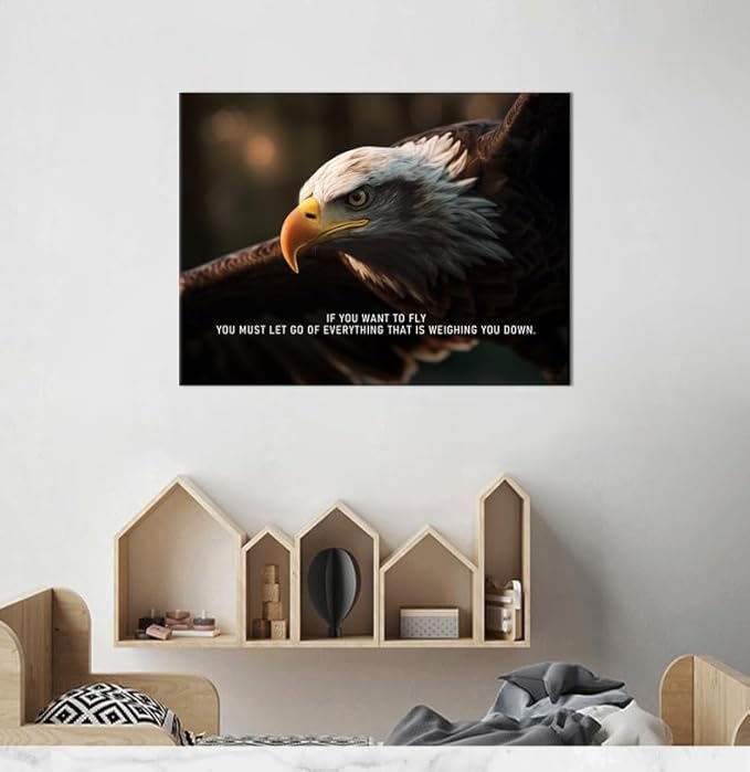 WYJDFART Eagle Motivational Posters Picture If You Want To Fly Inspirational Canvas Wall Art Prints Modern Home Decor Painting Artwork for Office Stretched and Framed Ready to Hang [18''W x 24''H]