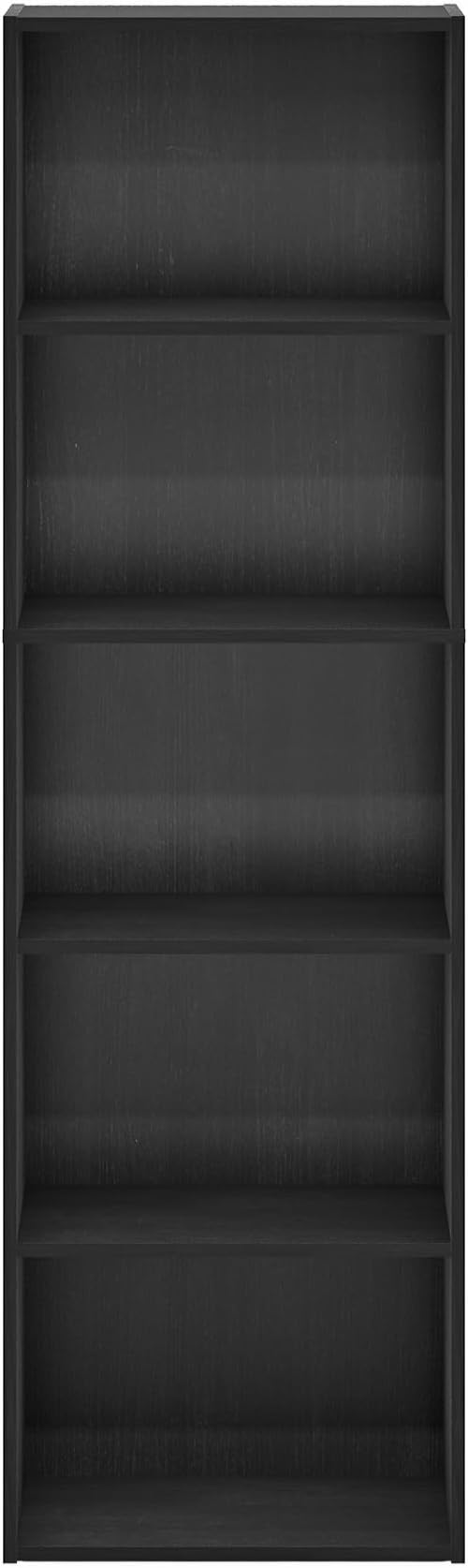 Furinno LUDER Book Shelf, 5-Tier Bookshelf, Bookcase with Open Shelves, 9.4 x 15.8 x 52, Easy Assembly, for Living Room, Bedroom, Home Office, Darkwood