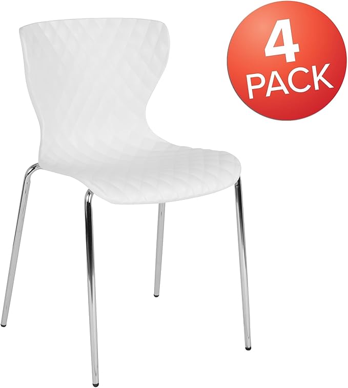 Flash Furniture 4 Pack Lowell Contemporary Design White Plastic Stack Chair