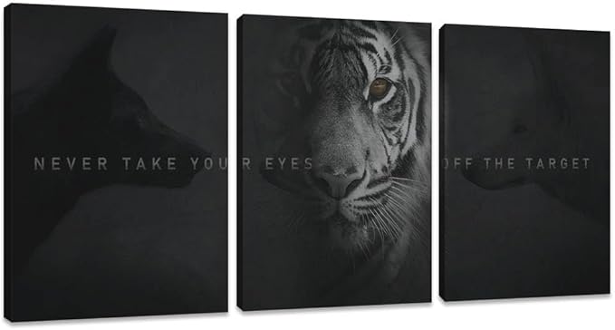 Unbruvo Tiger Motivational Wall Art - 3 Piece Canvas Prints for Office, Inspirational Leadership Quotes, Black Tiger Picture Wall Decor for Living Room, Bedroom(72''Wx36''H)