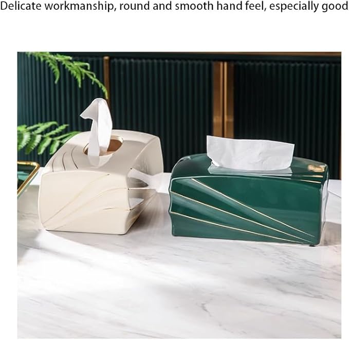 Stylish Tissue Box Ceramics Tissue Box Rectangle Facial Tissue Box and Facial Paper Organizer for Bathroom Vanity Desk Offices Bedroom Home Modern Tissue Box (Color : White) (Green)