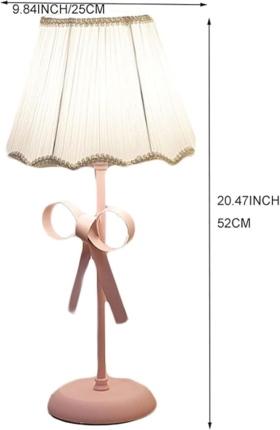 Nordic White Pink Table Lamp for Girl's Bedroom Single Cute Bow Table Lamp with Fabric Shade Modern Decorative Bedside Light Coastal Bedside Table Kids Bedroom Reading Desk Lighting