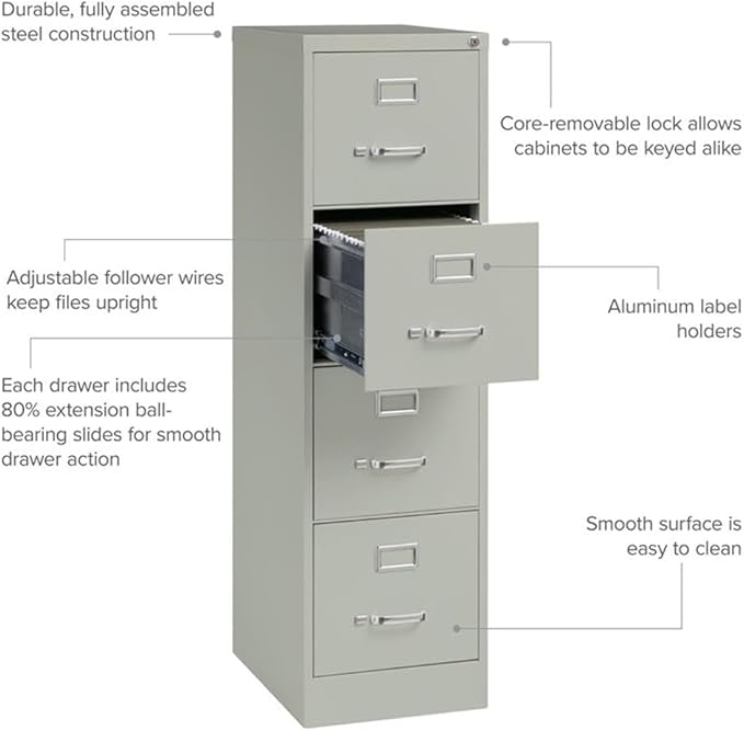 Pemberly Row Set of 6 4-Drawer Letter Width Vertical File Cabinet in Light Gray
