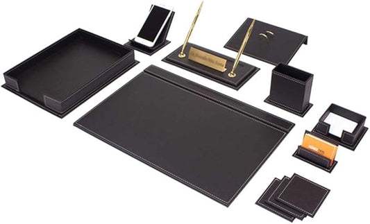 Desk Set 13 Pieces Desk Organizer Office Accessories Desk Accessories Office Supplies Office Organizer Sigle Document Tray (Color : Black (Brown Thread)) (Black (White Thread))