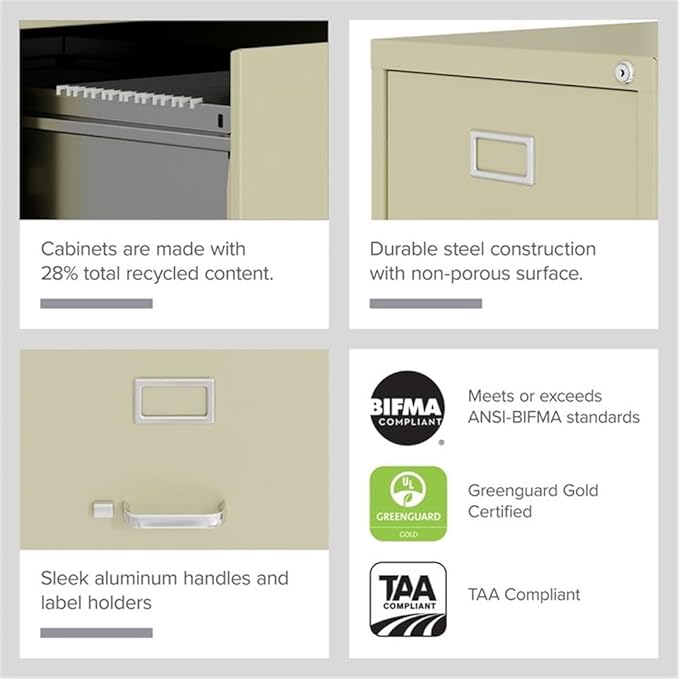Pemberly Row Set of 3 4-Drawer Letter Width Vertical File Cabinet in Putty/Beige