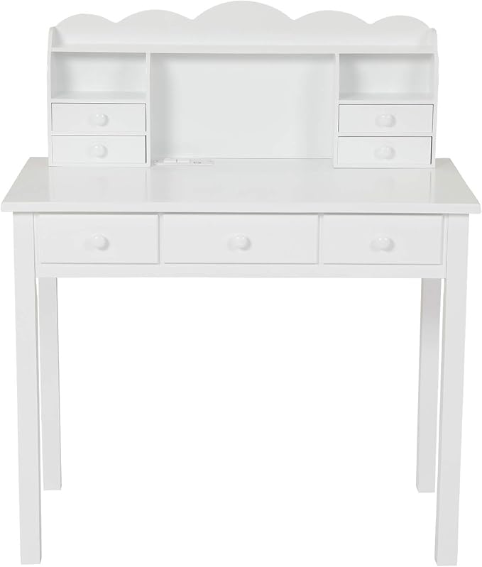 ADORNEVE Writing Desk with USB Port, Home Office Desk with Drawers and Hutch, 36.2" Study Table Computer Desk for Student/Adults, Computer Work Station with Storage Shelf, 7 Drawers, White