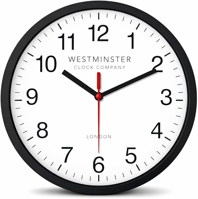 Always Home Westminster Clock Company 8 Inch Quartz Wall Clock (Standard Clock) Non-Ticking/Battery Operated for School Office Classroom