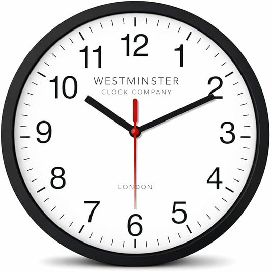 Always Home Westminster Clock Company 8 Inch Quartz Wall Clock (Standard Clock) Non-Ticking/Battery Operated for School Office Classroom