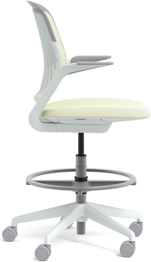 Steelcase White Base with Hard Floor Casters Cobi Stool, Coconut