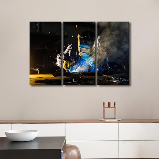 TUMOVO Machine Tools Paintings for Wall Decorations Welding Canvas Art Prints 3 Piece Wall Art Bedroom Wall Decor Living Room Decor Stretched and Framed Ready to Hang Arts & Crafts, 42x28 Inch