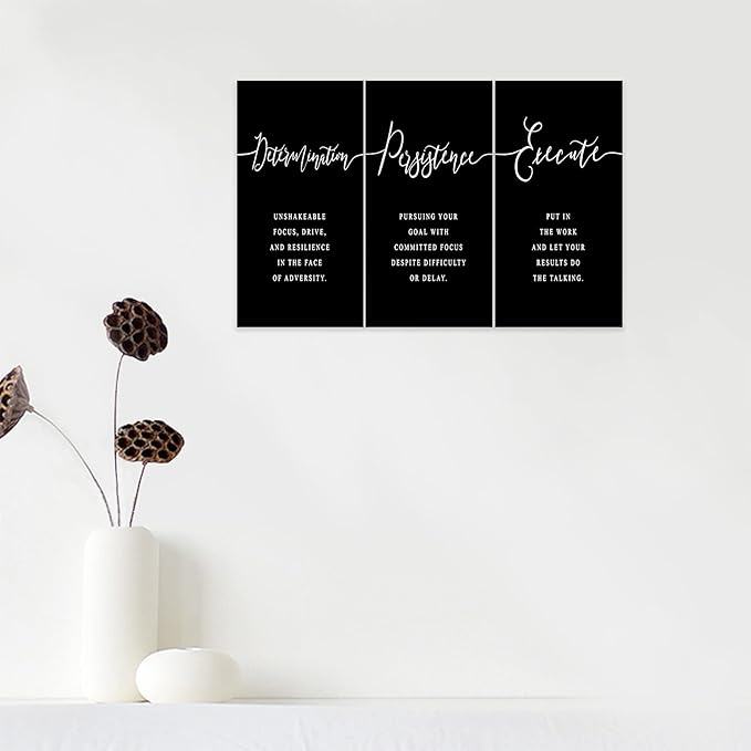 3 Piece Inspirational Wall Art, Black Background Sayings Print Pictures, Quote Motivational Canvas Art for Women Men fo Gift, Triptych Entrepreneur Poster Framed Artwork for Office Decor (36"Wx24" H)