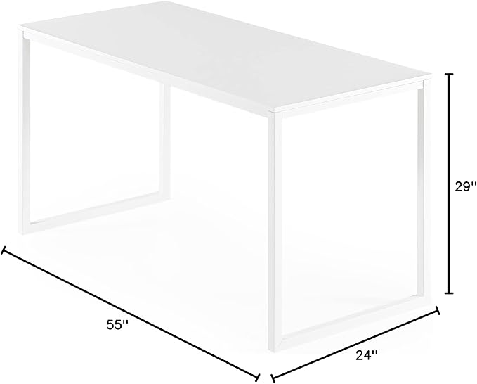 Zinus Jennifer 55 Inch White Frame Desk, Computer Workstation, Office Desk, Easy Assembly, White