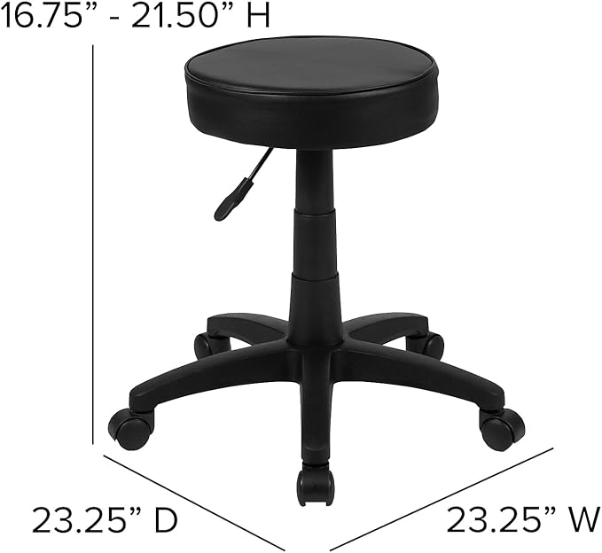 Flash Furniture Baker Black Adjustable Doctors Stool on Wheels with Ergonomic Molded Seat