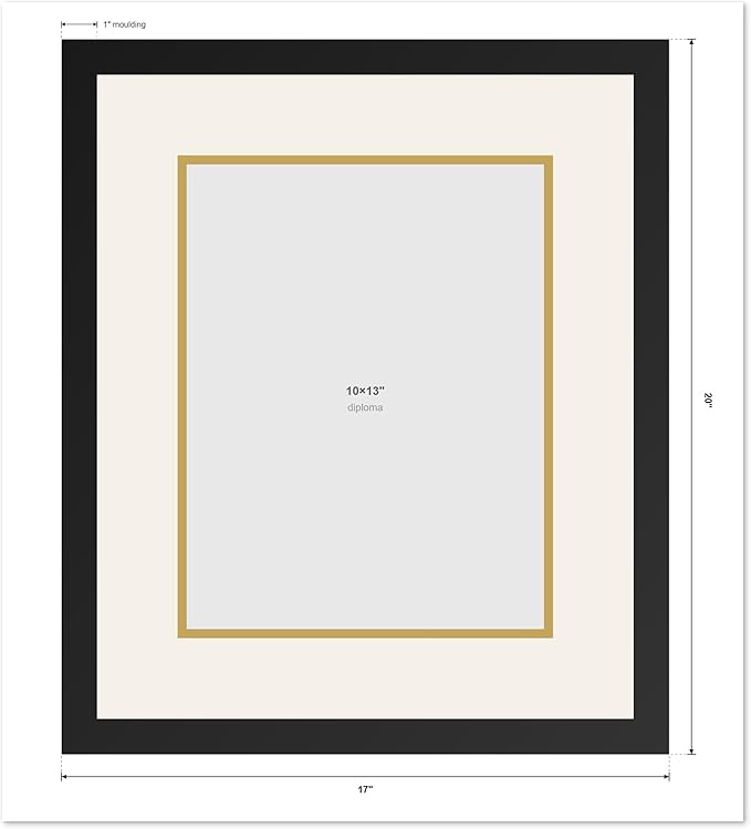 CountryArtHouse Diploma Frame Fits 10 x 13 College Diploma (Portrait Traditional) - Keepsake Graduation Displ Gold Bamboo Genuine Hardwood with Black Over Metallic Gold Double mat