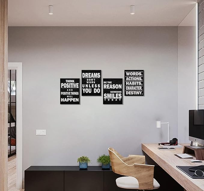Black and White Motivational Wall Ar Poster Quotes for Office Workplace Gym School Positive Quotes Office Wall Decor Sign-Dreams Don't Work Unless You Do,Watch Your Thoughts, Think Positive, Be the