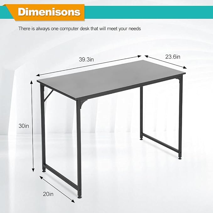 BestOffice 39 Inch Computer Desk Home Office Desk Writing Study Table Modern Simple Style PC Desk with Metal Frame Gaming Desk Workstation for Small Space (Black)