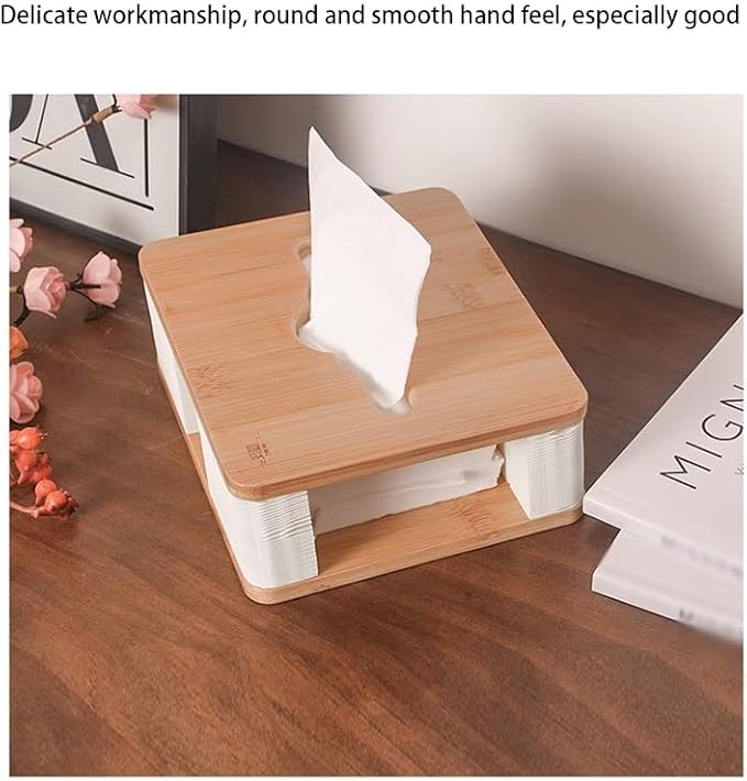 Stylish Tissue Box Household Box Car Tissue Box and Bamboo Tissue Storage Box for Bathroom Vanity Countertop Office Home Décor Gift Modern Tissue Box (Color : Brown) (White)