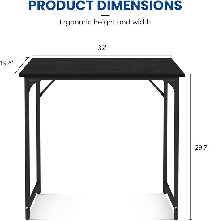 Computer Desk, 32 Inch Office Desk with Metal Frame, Home Office Desk, Modern Simple Style for Small Space Home Office, Living Room, Bedroom, Black