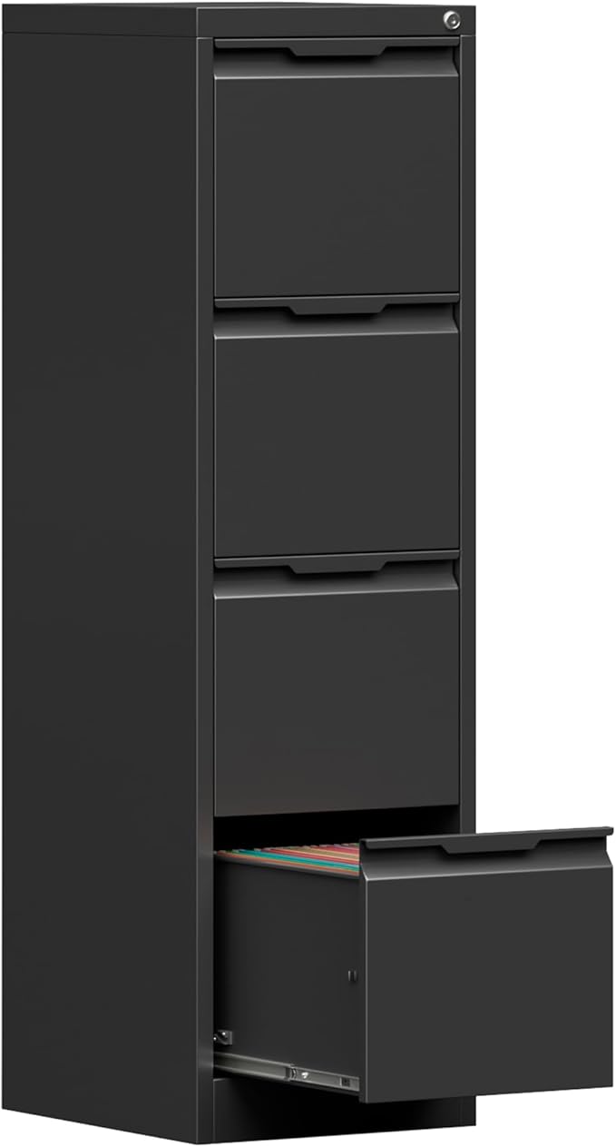 Coolsun Metal File Cabinet with Lock, 4 Drawer Filing Cabinet for Home Office, Locking Vertical Filing Cabinet for A4/F4/Lagel/Letter Assembly Required (Black, 4 Drawer)