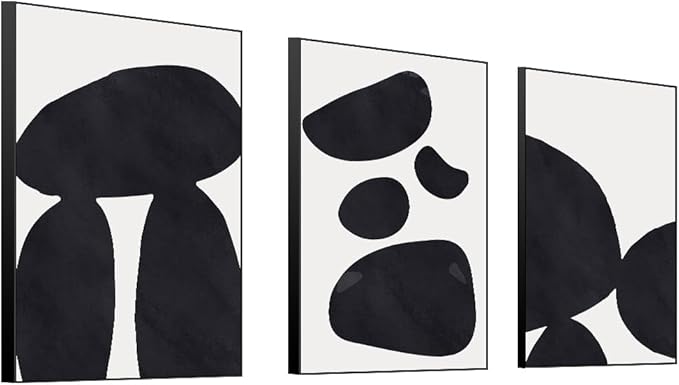 Abstract Wall Art Prints, Framed Wall Art for Living Room, Bedroom, Dining Room, Nursery, Office, Kitchen, Bathroom (Black, 16"X 24" X 3 panel)