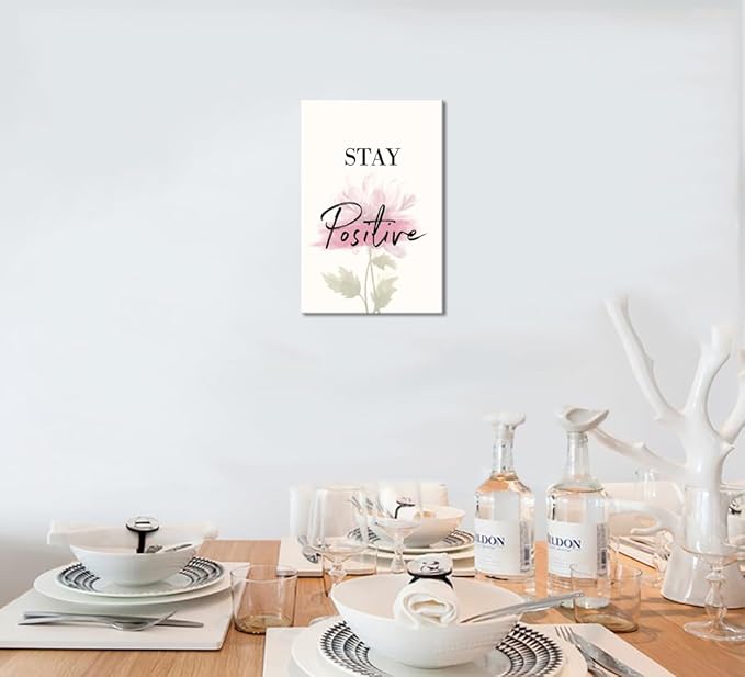 Office Motivational Wall Art Modern Pink Flowers Pictures Wall Decor Inspirational Quotes Posters Prints Artwork Study Room Classroom Decorations Wooden Framed Ready to Hang - 12''W x 16''H