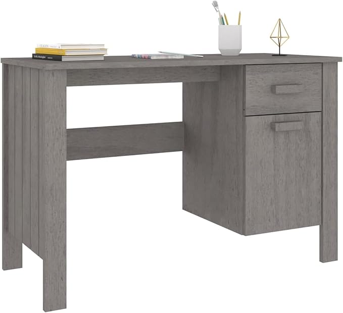 Bopdu Writing Desk Computer Desk Home Office, Writing Table Gamer Workstation Study Desk Light Gray 44.5"x19.7"x29.5" Solid Wood Pine