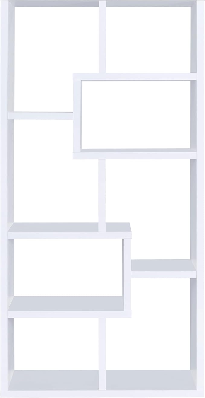 Coaster Home Furnishings - Theo - Engineered Wood with Paper Lamination - 6-Shelf Bookshelf with Geometric Design - Transitional - Home Office and Living Room - 71-Inch - White - 800136