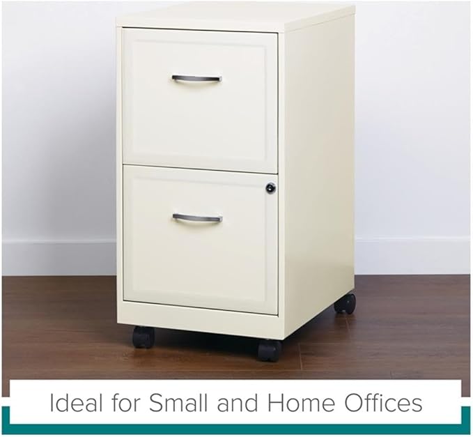 Scranton & Co 2-Drawer Metal Mobile Filing Cabinet, Pearl White Finish, 14.25" W x 18.00" D x 26.70" H, Locking Drawers for Letter-Size Files, Casters for Mobility, Home or Office Storage Solution