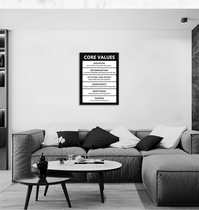 WYJZDZQ8 Core Values Inspirational Canvas Wall Art Office Wall Decor Inspiration Poster Motivational Painting Prints Artwork Wall Pictures for Living Room Home Decor Framed Ready to Hang[30″W X 40″H]