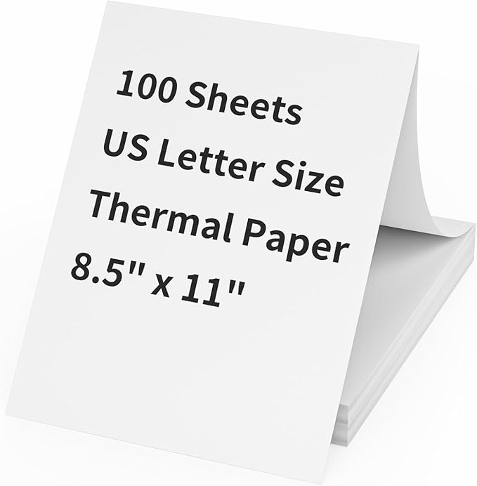 FungLam Thermal Printer Paper 8.5 x 11 Inch, 100 Sheets US Letter Size Thermal Paper, Folded, Continuous, Perforated, Compatible with A4 Portable Thermal Printer