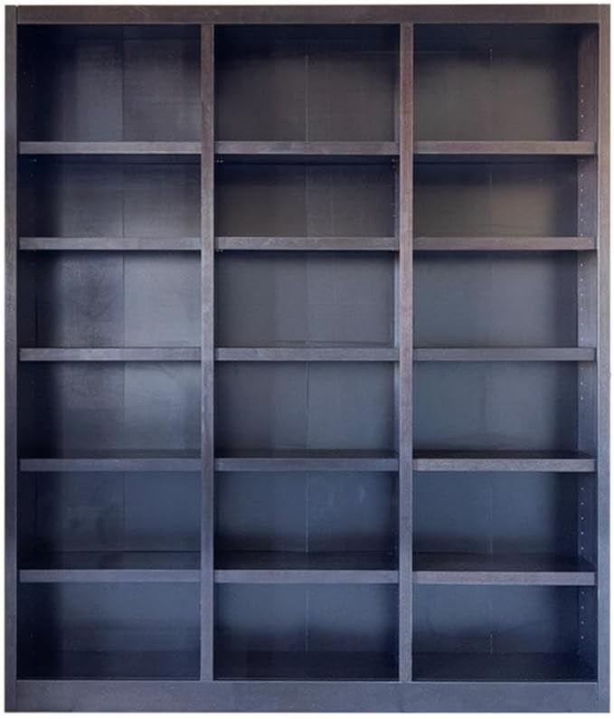 BOWERY HILL 84" Tall Triple Wide Wood Bookcase, Chocolate Espresso Finish, 18 Shelves, Solid Wood Veneer, Adjustable Storage, Durable Design for Home or Office Use, Traditional Style Furniture