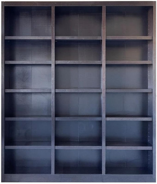 BOWERY HILL 84" Tall Triple Wide Wood Bookcase, Chocolate Espresso Finish, 18 Shelves, Solid Wood Veneer, Adjustable Storage, Durable Design for Home or Office Use, Traditional Style Furniture