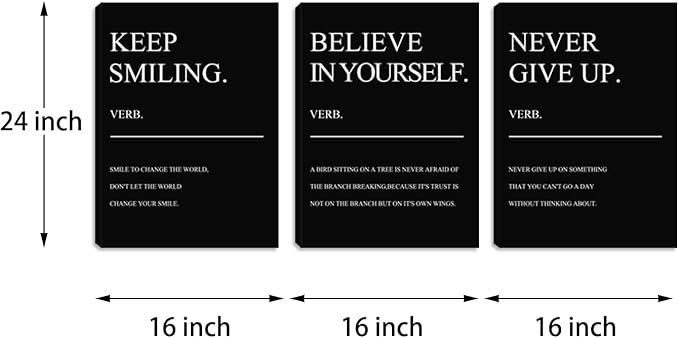 Black Office Wall Decor Poster Positive Motivational Prints 3 Pieces Framed Canvas Wall Art Positive Quote Inspirational Wall Art Painting Picture Wall Decor Art for Bedroom Living Room (48" Wx24 H)
