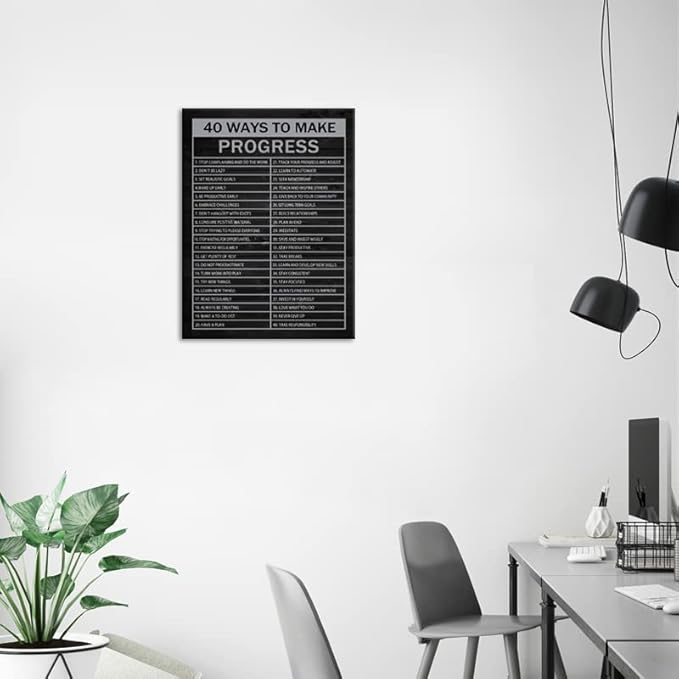 WYJZDZQ8 Inspirational Canvas Wall Art 40 Ways to Make Progress Motivational Print Picture Entrepreneur Quote Poster Home Office School Decor Painting Artwork Framed Ready to Hang[18" W x 24" H]