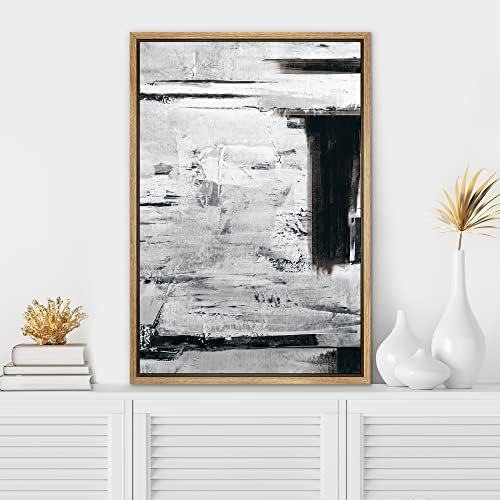 SIGNWIN Framed Canvas Print Wall Art Black Gray Grunge Paint Stroke Landscape Abstract Shapes Illustrations Modern Art Minimal Relax/Calm Multicolor for Living Room, Bedroom, Office - 24"x36" Natural