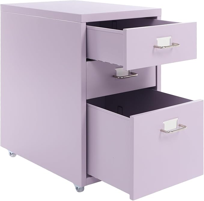 3 Drawer Mobile File Cabinet, Under Desk Metal Filing Cabinet with Wheels, Rolling Storage Organizer for Home Office - Purple