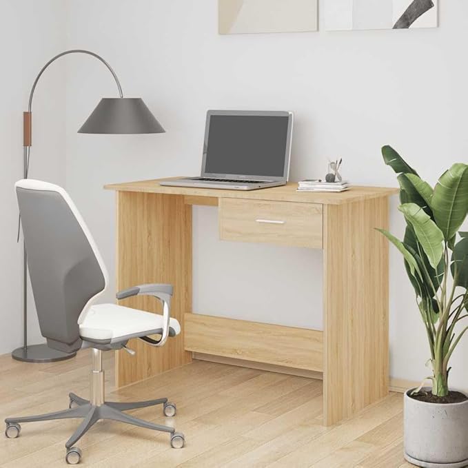 Sonoma Oak Corner Desk, Engineered Wood, 19.7" x 39.4" Compact Computer Desk with Drawer, Rectangular Work Table for Home Office, Study, Beige Finish