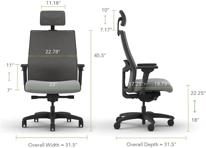 HON Ignition 2.0 Big and Tall Office Chair with Headrest, 450lbs Weight Capacity, Extra Wide Seat, Tilt Recline, Swivel Wheels, Heavy Duty Office Chair, Comfortable for Long Hours, Black Frame, Ash