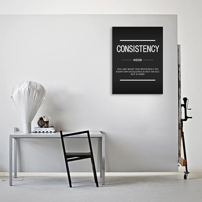 Motivational Canvas Wall Art Inspirational Entrepreneur Quotes Painting Modern Inspiring Consistency Noun Posters Prints Artwork Decor for Home Office Framed Ready to Hang[30″W X 40″H]