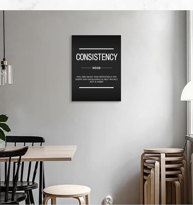 WYJZDZQ8 Consistency Noun Inspirational Wall Art Motivational Posters Picture Prints on Canvas Modern Home Office Wall Decor Painting Artwork for Living Room Framed Ready to Hang[18" W x 24" H]