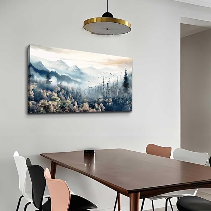 hyidecorart Framed Wall Art For Living Room Canvas Wall Decor For Office Bedroom Decorations Fog forest landscape Pictures Artwork Poster Wall Painting Canvas Prints Home Decor Works 40 X 20in