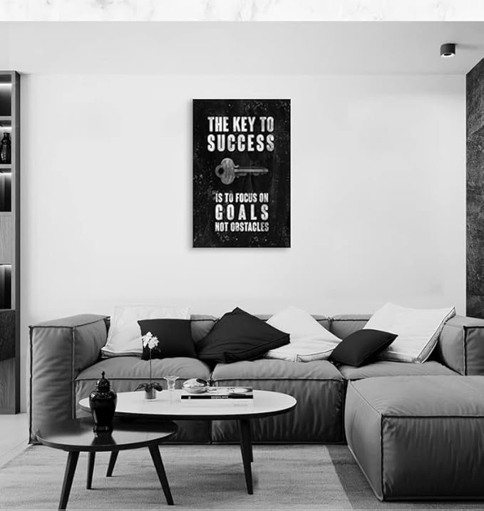 WYJZDZQ8 Inspirational Office Wall Decor Motivational Canvas Wall Art The Key to Success Is to Focus on Goals Not Obstacles Printing Poster Artwork Frame Classroom Home Ready to hang[24''W x 36''H]