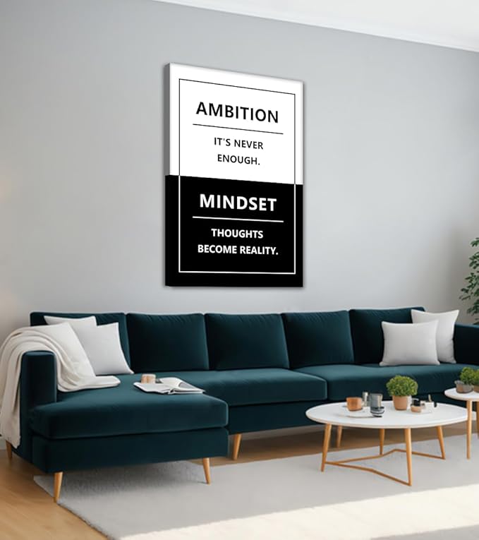 Motivational Canvas Wall Art - Ambition & Mindset Inspirational Quotes Wall Decor Black and White Office Picture Positive Poster Inspiring Prints Entrepreneur Artwork for Home, (Framed 28"x44")