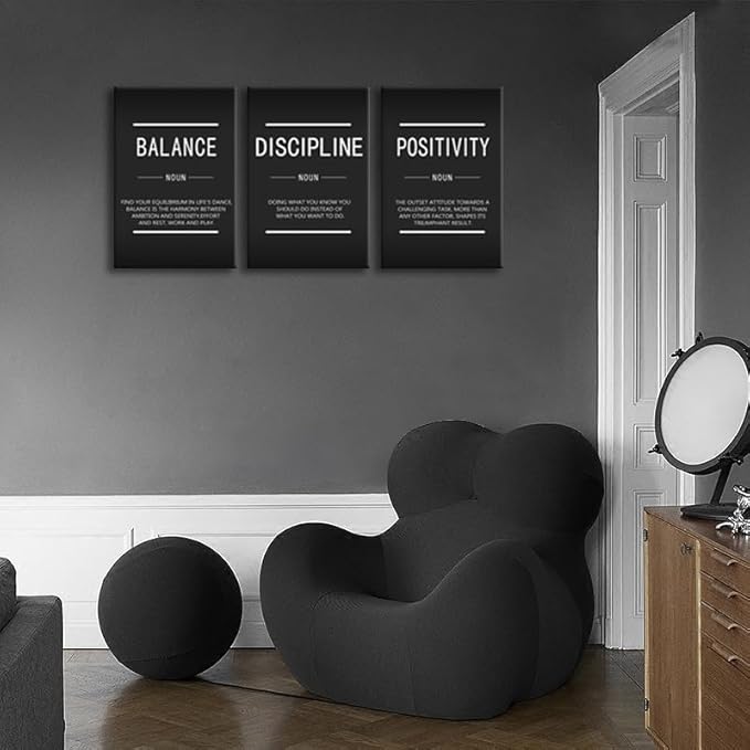 Balance Discipline Positivity Noun Inspirational Painting Wall Art 3 Pieces Canvas Print Office Wall Decor Poster Framed Motivational Quotes for Wall Art Home Living Room Gym Decor[48''Wx 24''H]