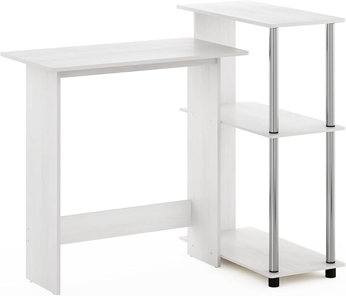 Furinno Abbott Corner Computer Desk with Bookshelf, White Oak/Chrome
