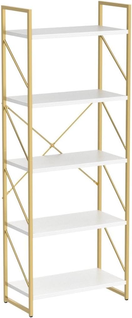 YITAHOME 5 Tiers Gold Bookshelf, Modern Bookshelf, Book Rack, Storage Rack Shelves in Living Room/Home/Office, Books Holder Organizer for Books/Movies, Gold MAYIH0000357MA