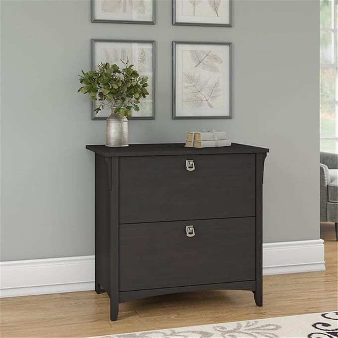 Scranton & Co Salinas 2 Drawer File Cabinet, 31.73" W x 20.0" D x 29.96" H, Vintage Black Finish, Decorative Wood Accents, Mission Style, Letter and Legal File Storage, Home Office Organizer