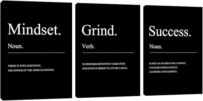 Motivational Black Success Canvas Wall Art 3 Pieces Mindset Entrepreneur Quotes Posters Bedroom Decor Inspirational Canvas Prints Wall Art Home Office Framed Decorations (60" Wx28 H)