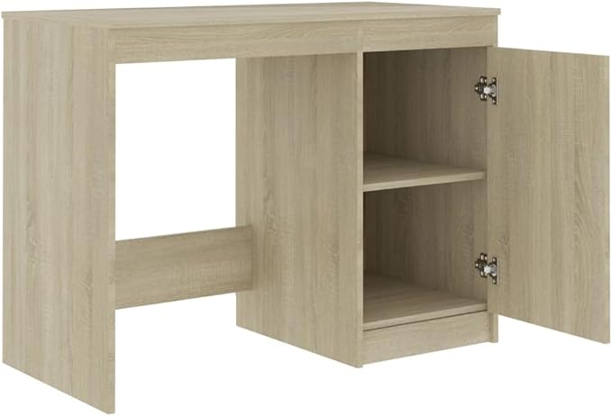 Modern Writing Computer Desk with 3 Drawers and 1 Door, Home Office Desk Writing Study Table PC Desk Workstation for Bedroom, Sonoma Oak 55.1"x19.7"x29.9" Engineered Wood(H)